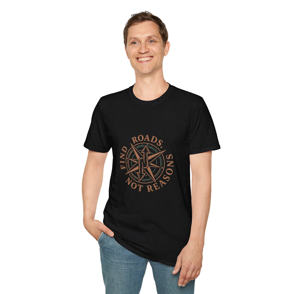 Compass Graphic T-Shirt — "Find Roads Not Reasons" Minimal Travel Tee