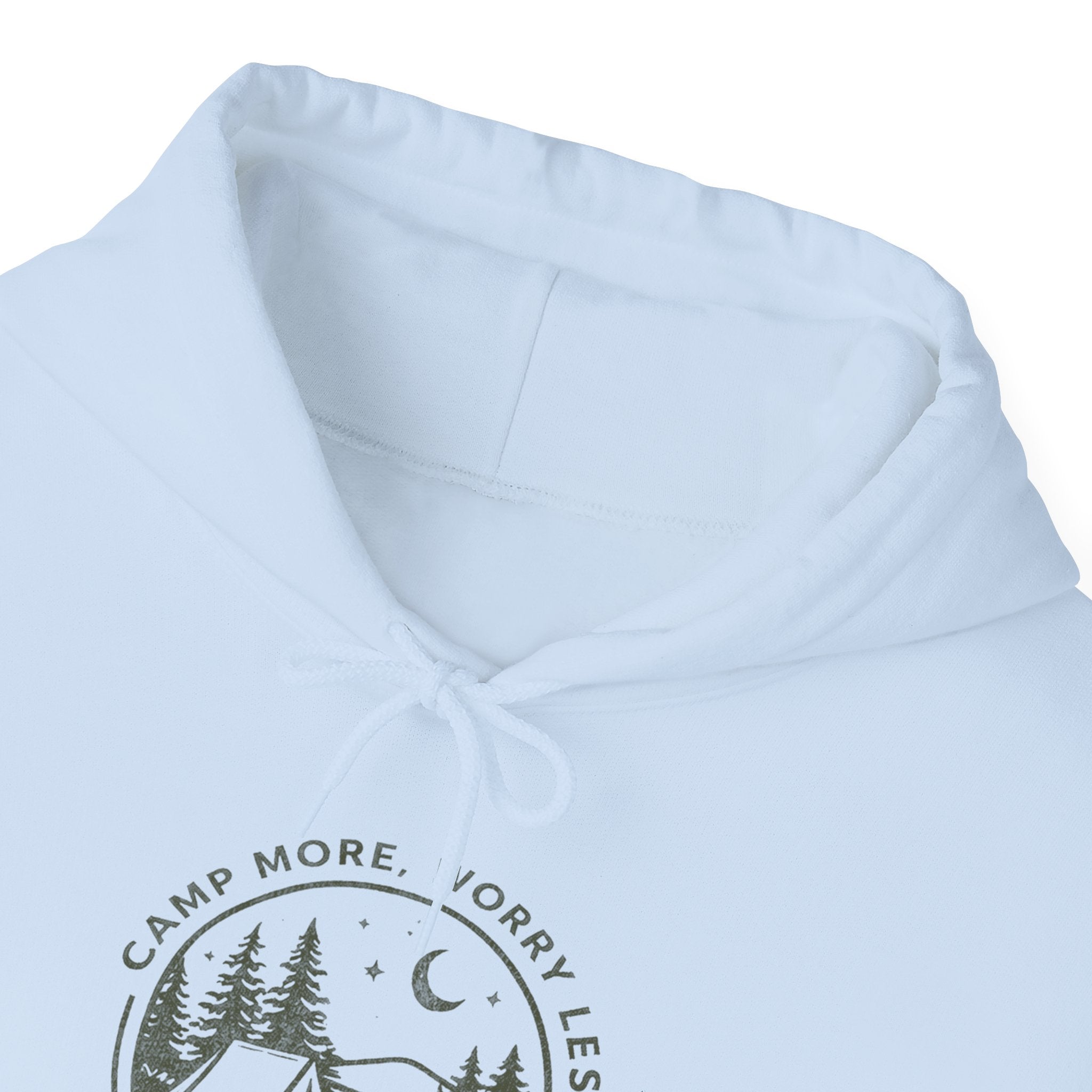 Camping Hoodie — "Camp More, Worry Less" Outdoor Adventure Pullover