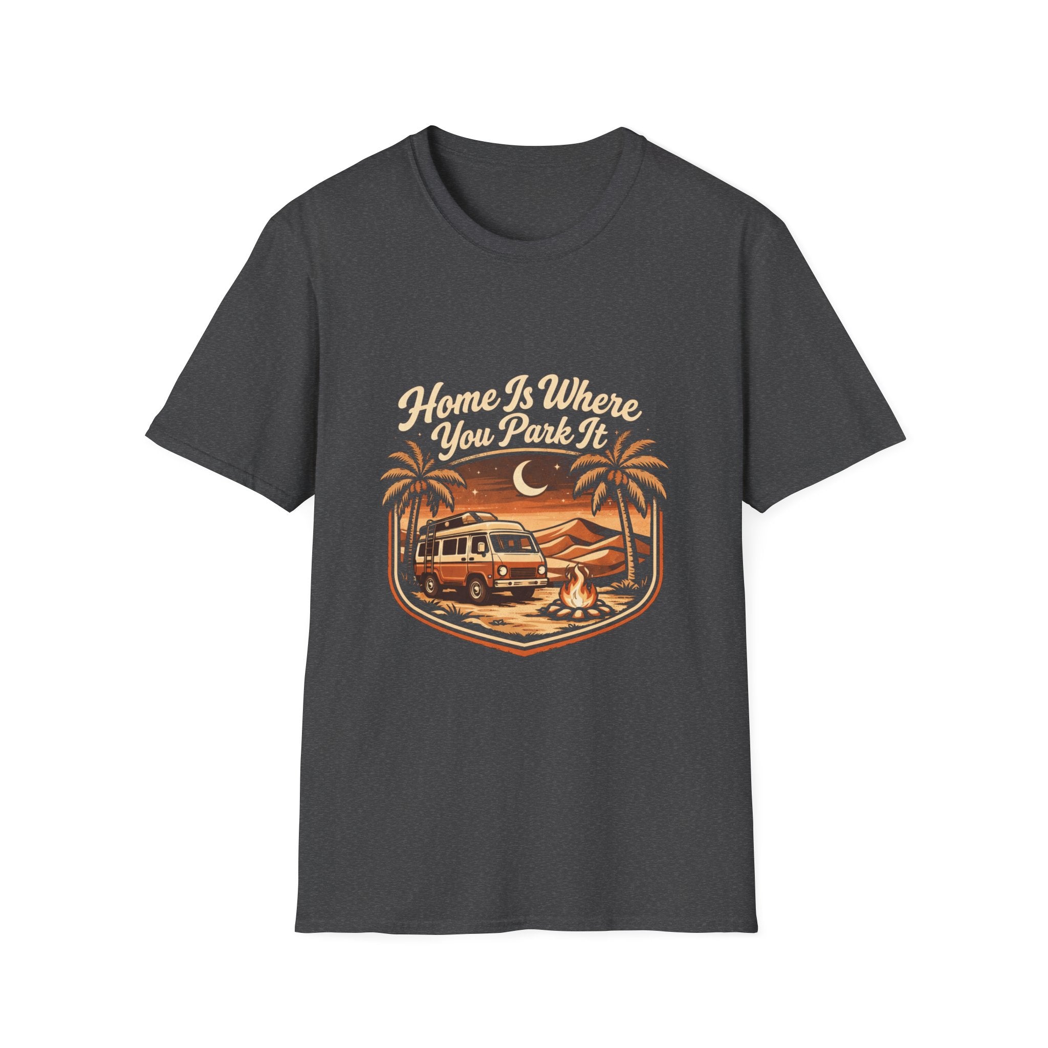 Vintage Surf Camper T-Shirt — "Home Is Where You Park It" Beach Tee