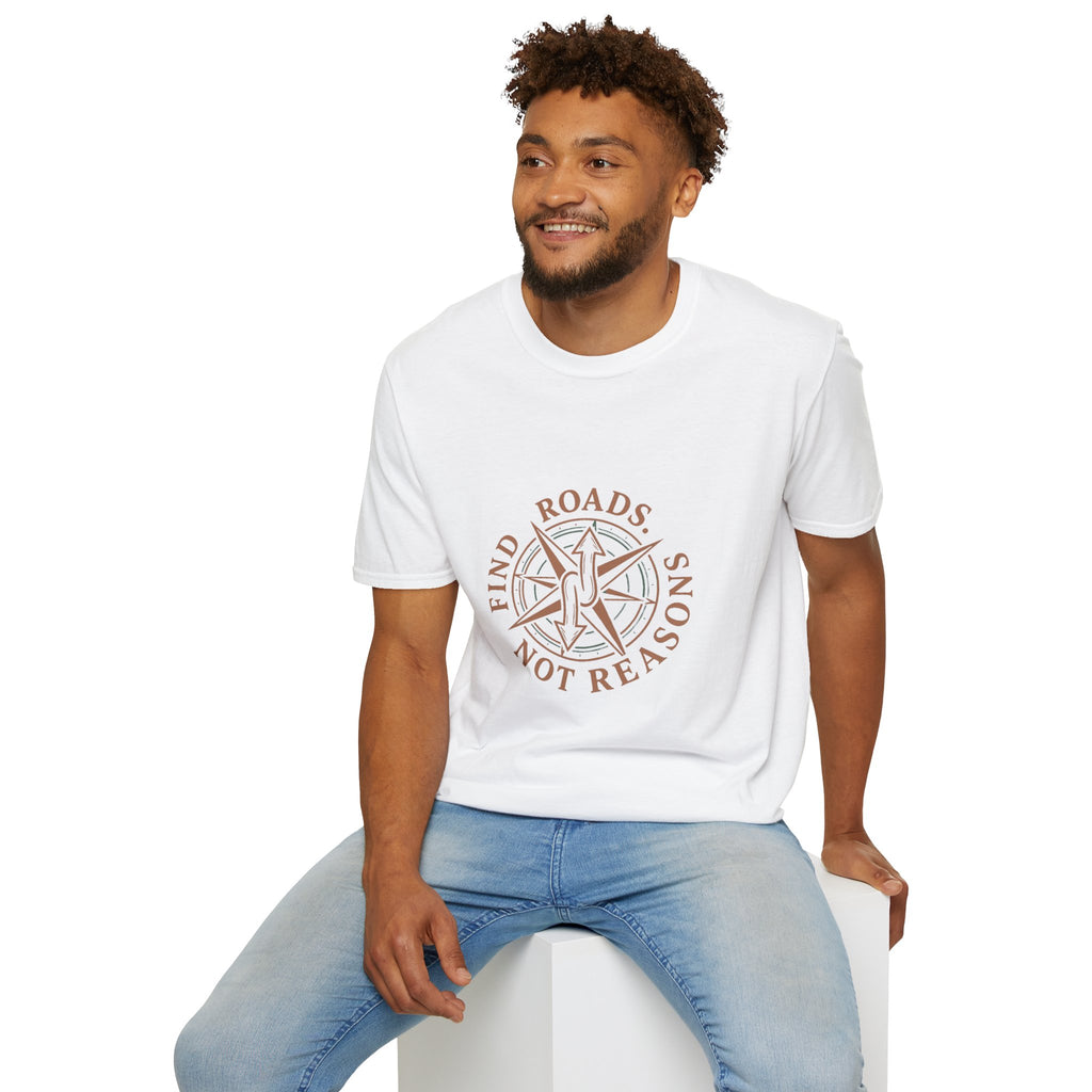 Compass Graphic T-Shirt — "Find Roads Not Reasons" Minimal Travel Tee