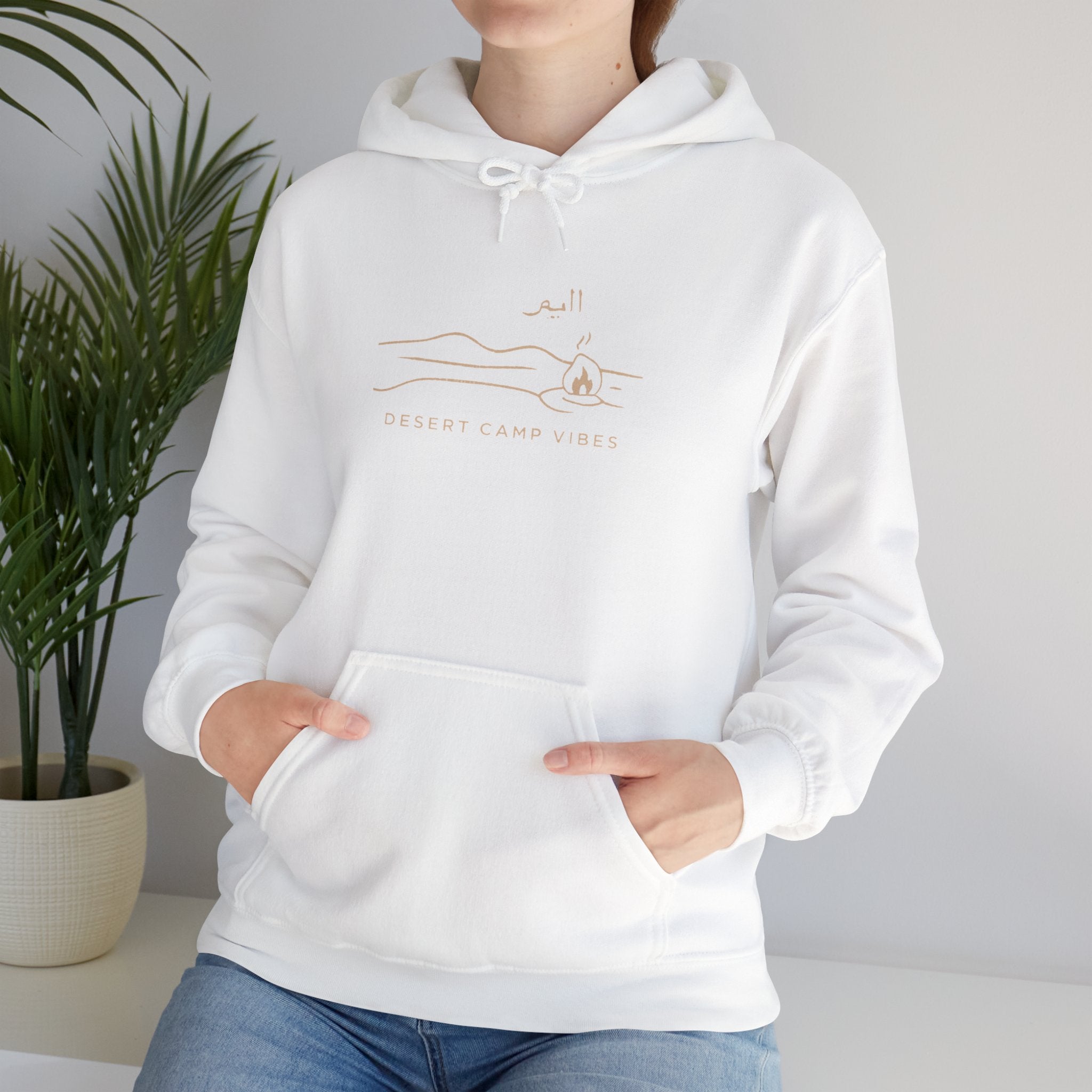 Desert Campfires Hoodie — Minimal Line Art Camping Hoodie