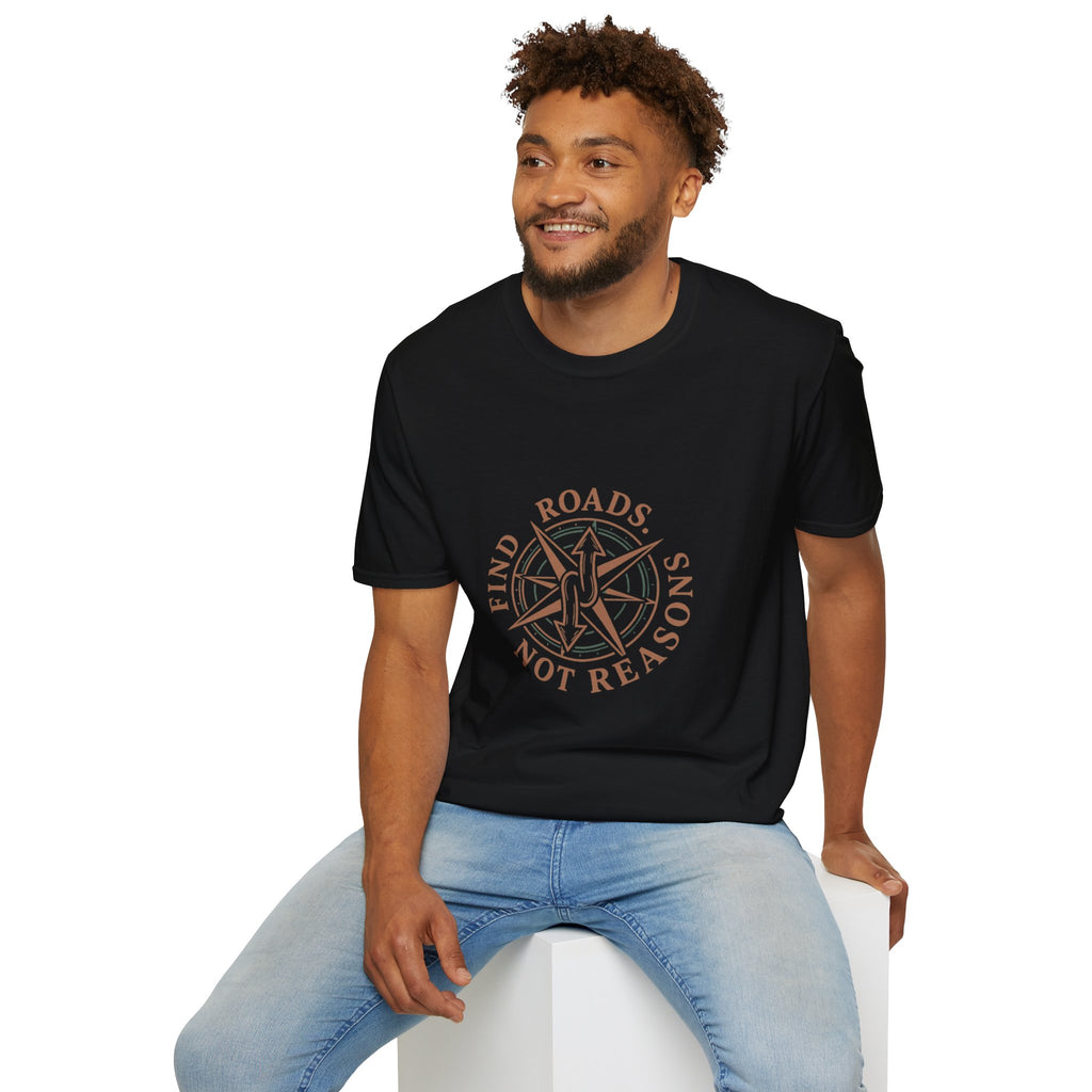 Compass Graphic T-Shirt — "Find Roads Not Reasons" Minimal Travel Tee
