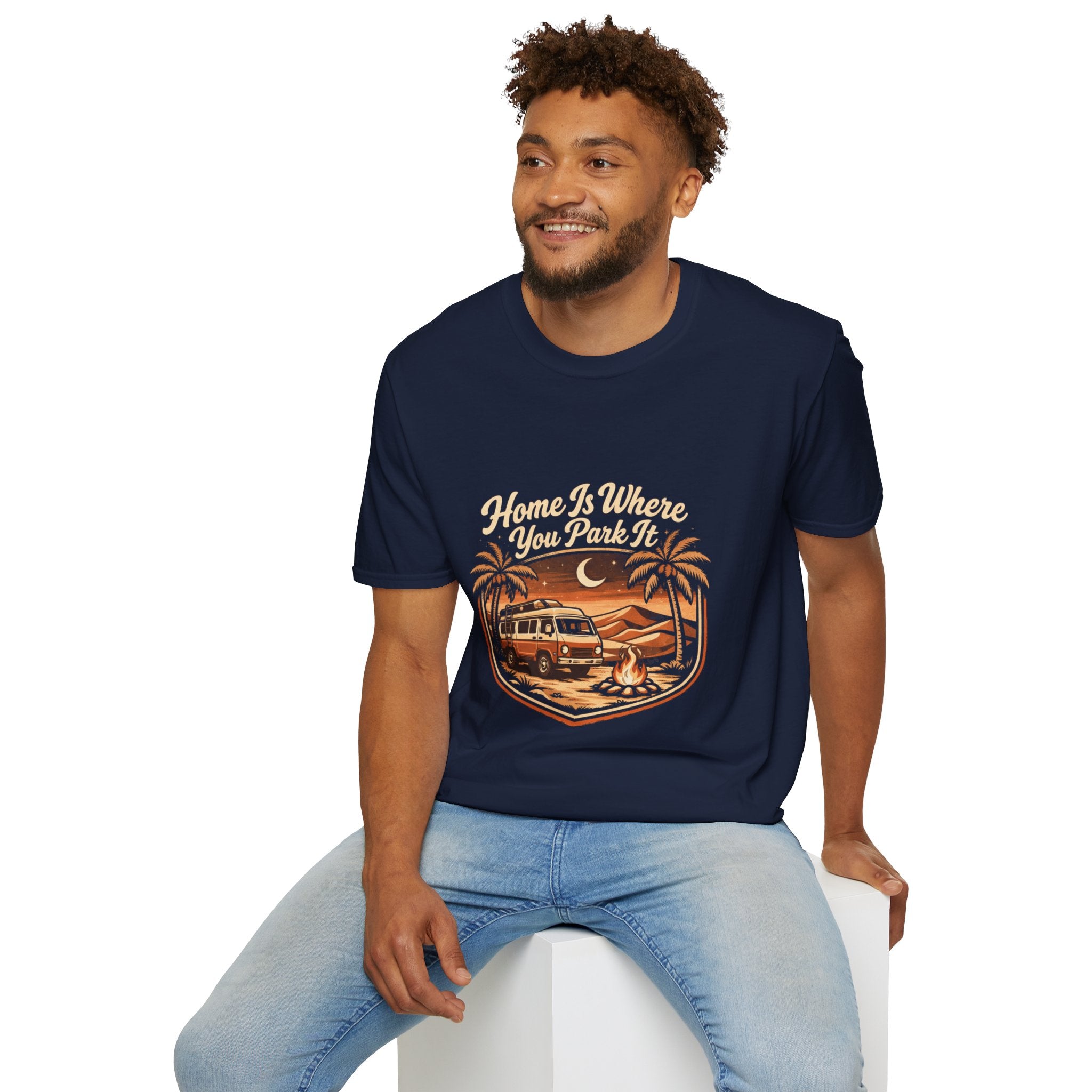 Vintage Surf Camper T-Shirt — "Home Is Where You Park It" Beach Tee