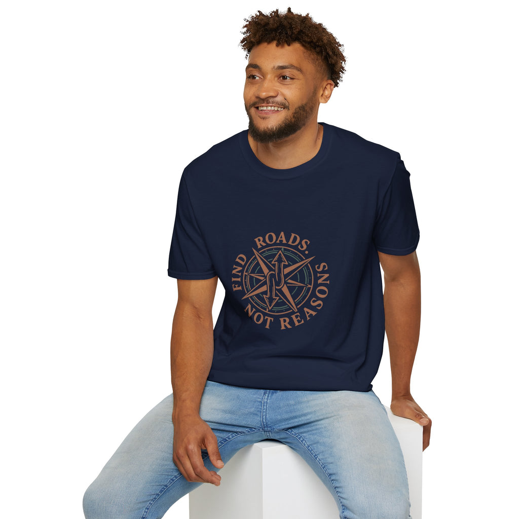 Compass Graphic T-Shirt — "Find Roads Not Reasons" Minimal Travel Tee
