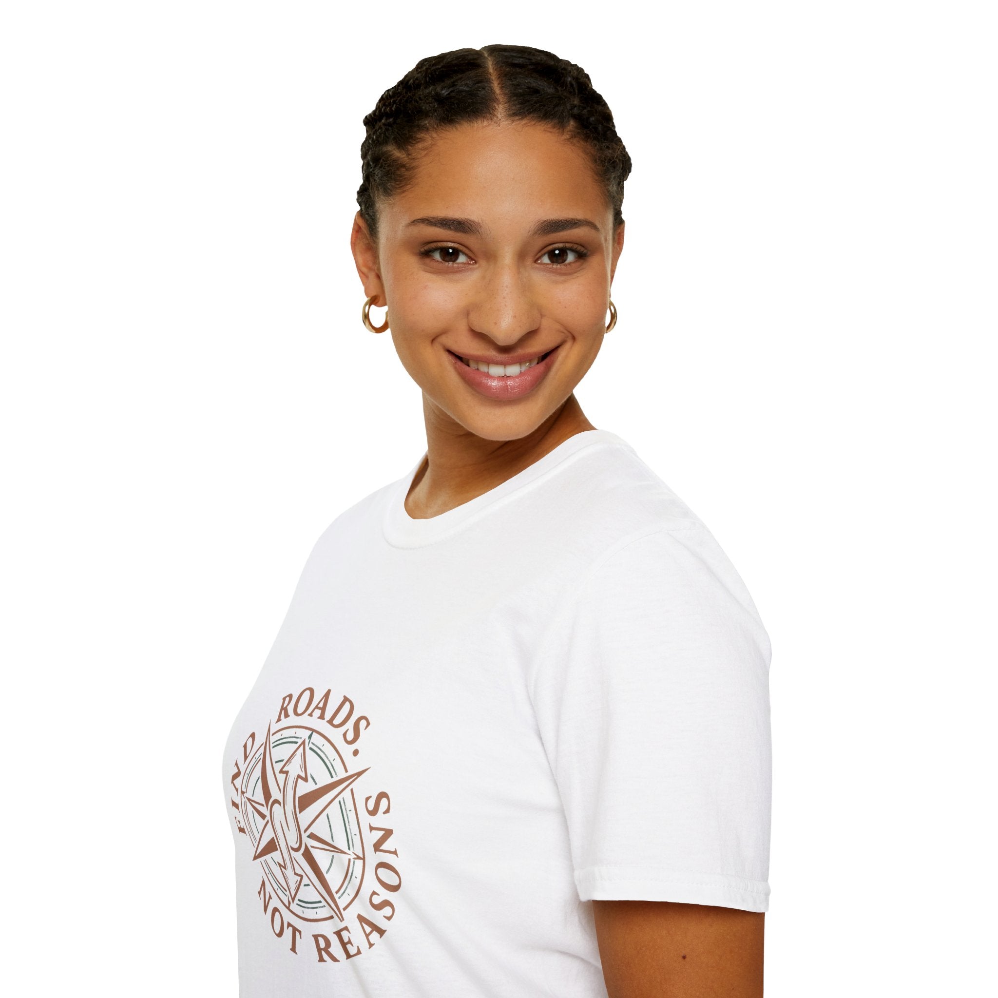 Compass Graphic T-Shirt — "Find Roads Not Reasons" Minimal Travel Tee