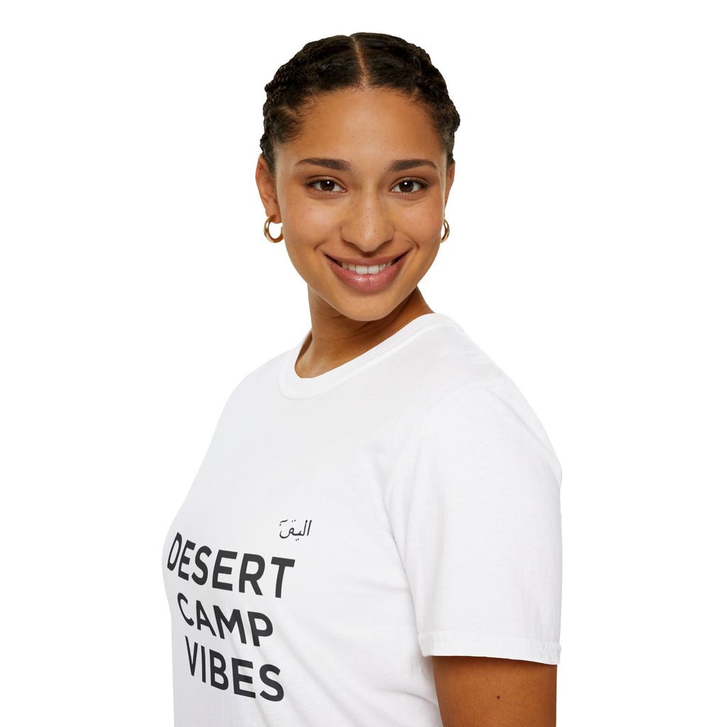 Desert Camp Vibes T-Shirt — Minimal Arabic Graphic Tee for Camping & Travel