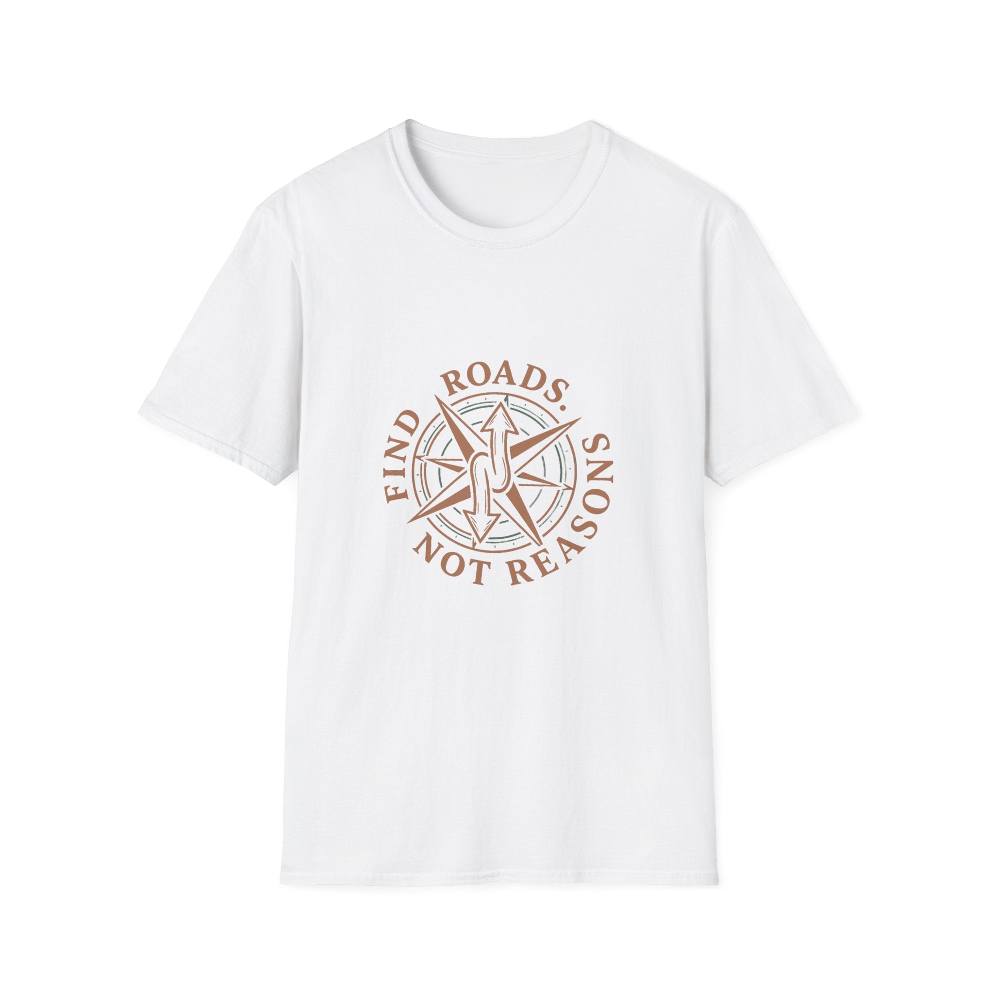 Compass Graphic T-Shirt — "Find Roads Not Reasons" Minimal Travel Tee