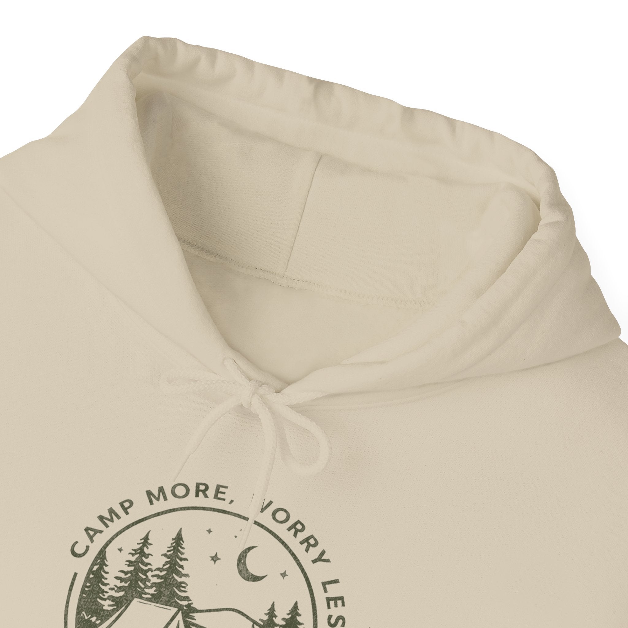 Camping Hoodie — "Camp More, Worry Less" Outdoor Adventure Pullover