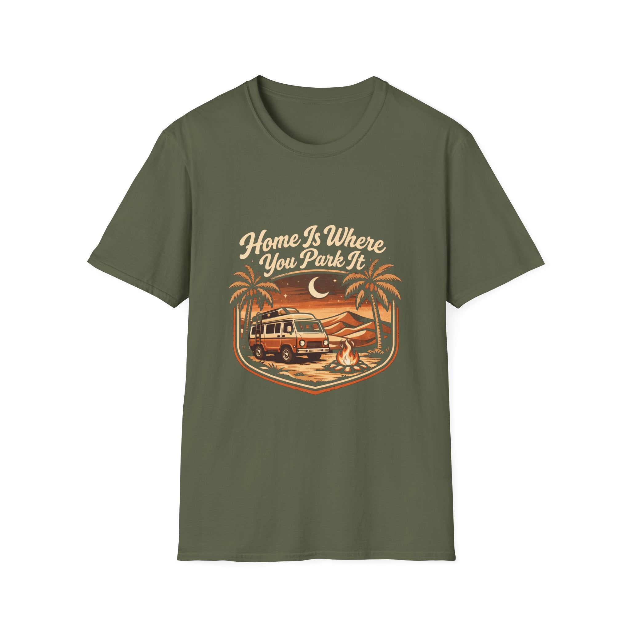 Vintage Surf Camper T-Shirt — "Home Is Where You Park It" Beach Tee