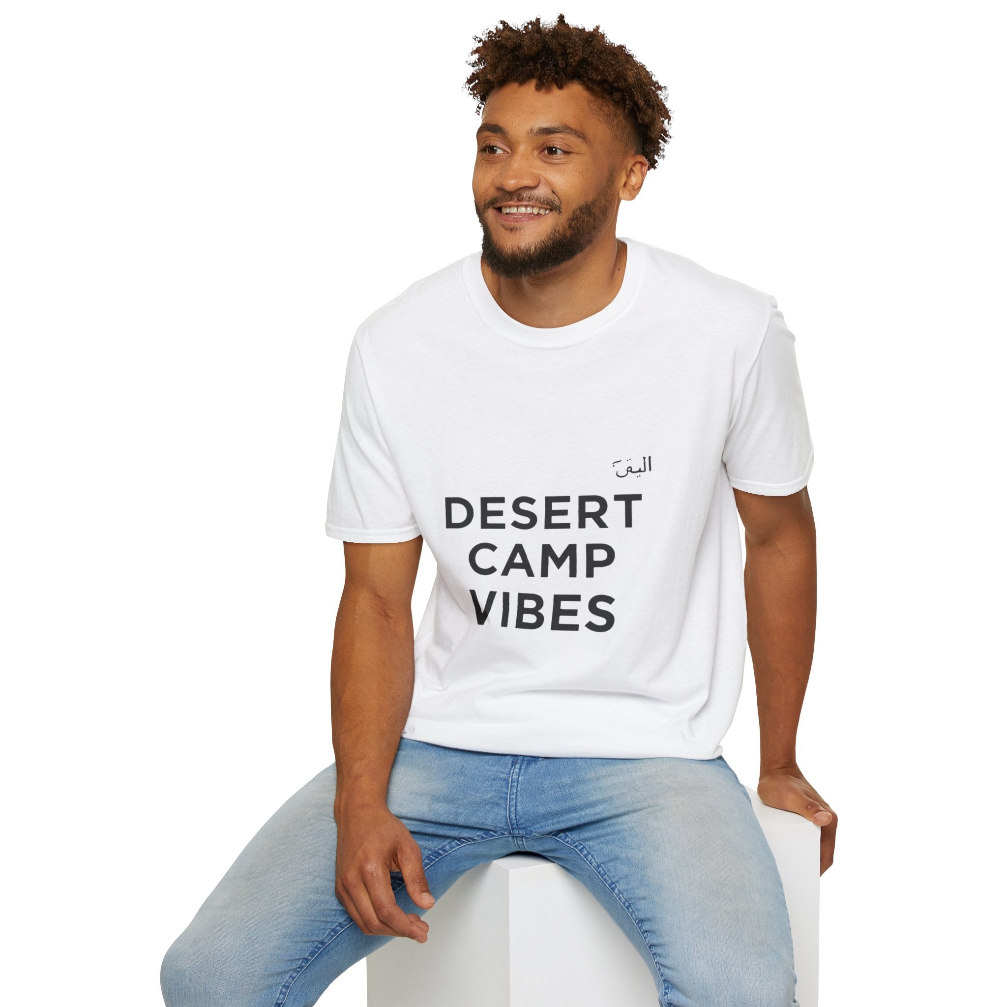 Desert Camp Vibes T-Shirt — Minimal Arabic Graphic Tee for Camping & Travel