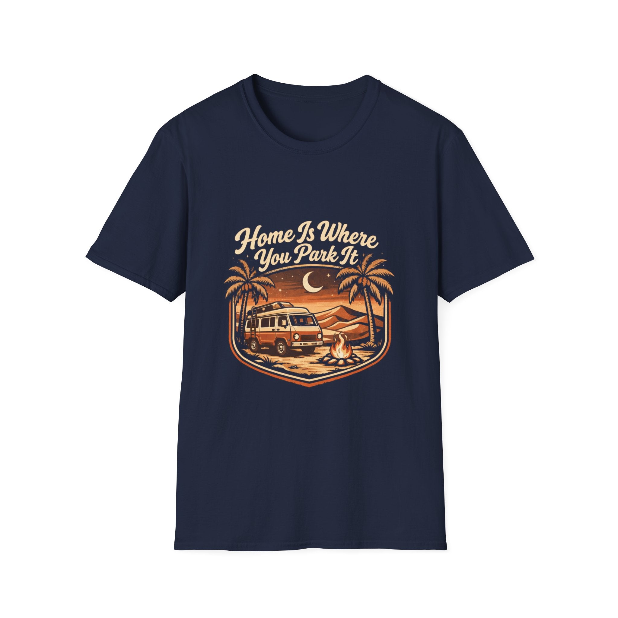 Vintage Surf Camper T-Shirt — "Home Is Where You Park It" Beach Tee