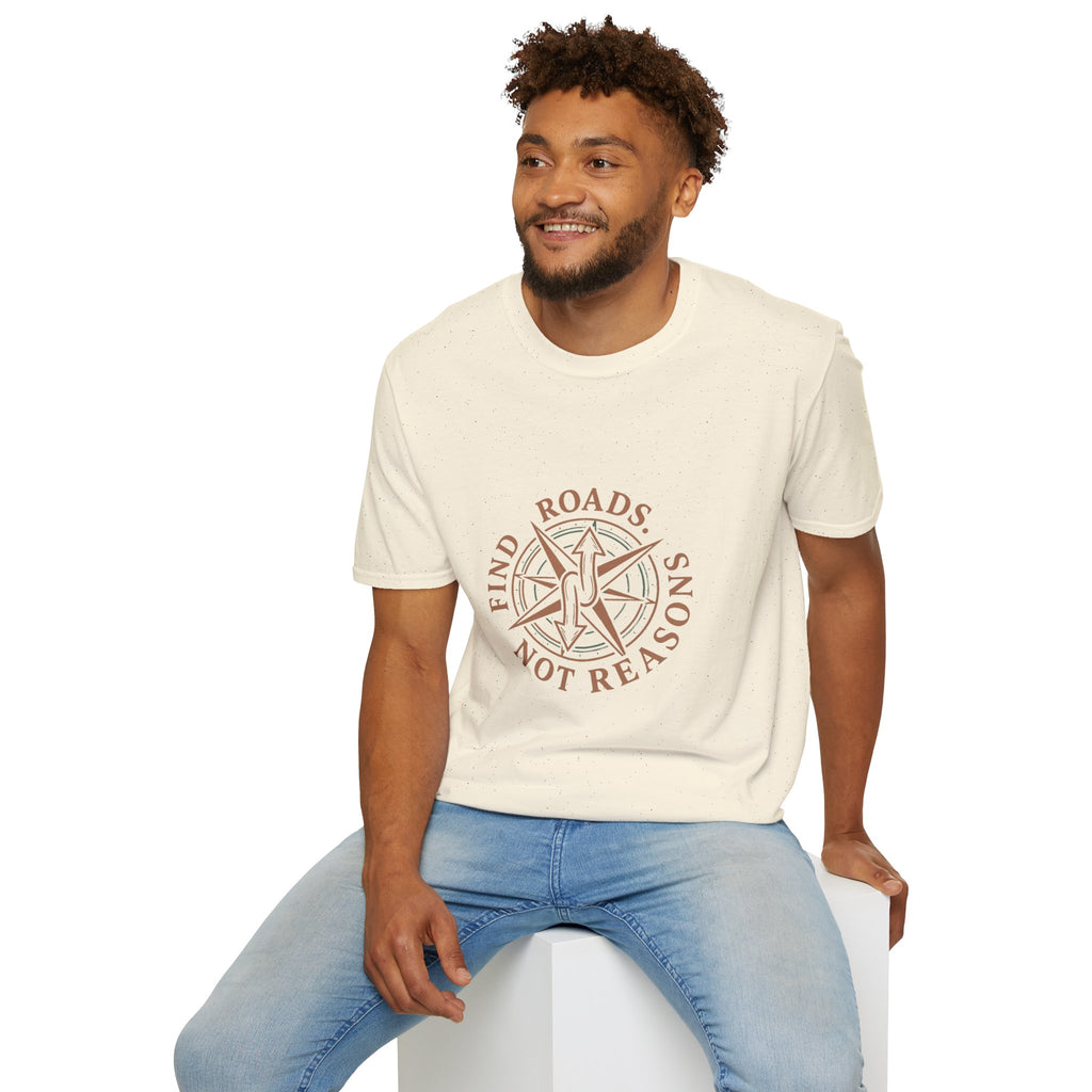 Compass Graphic T-Shirt — "Find Roads Not Reasons" Minimal Travel Tee