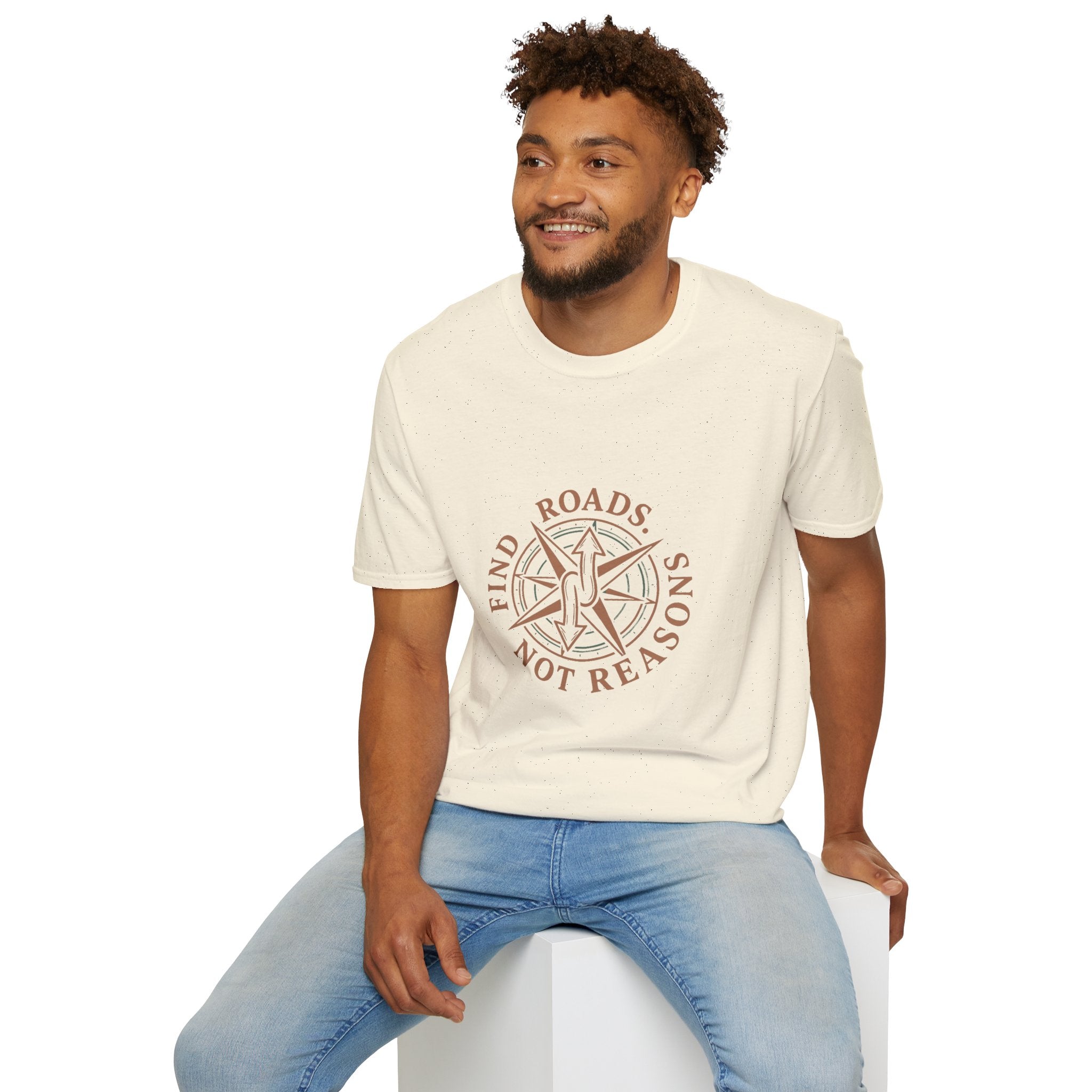 Compass Graphic T-Shirt — "Find Roads Not Reasons" Minimal Travel Tee