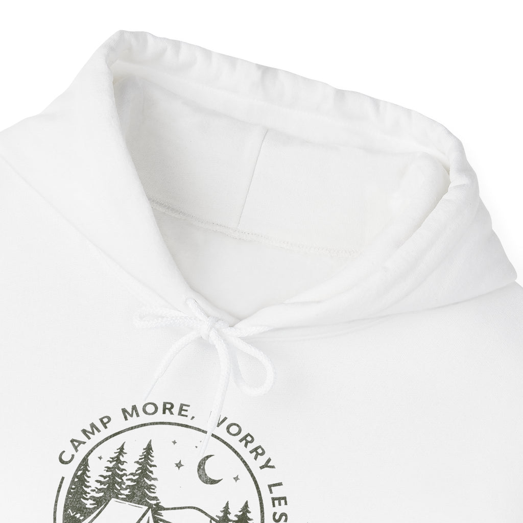 Camping Hoodie — "Camp More, Worry Less" Outdoor Adventure Pullover