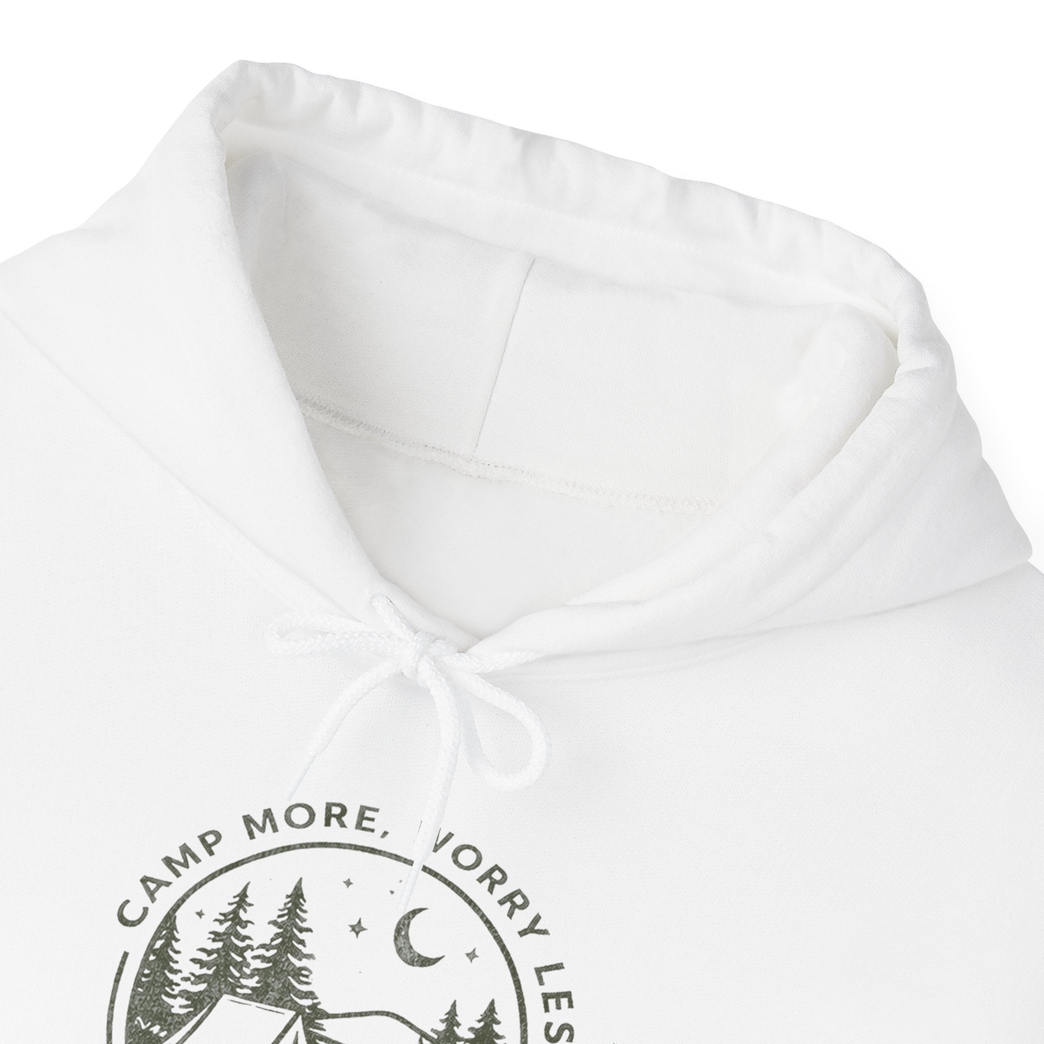 Camping Hoodie — "Camp More, Worry Less" Outdoor Adventure Pullover