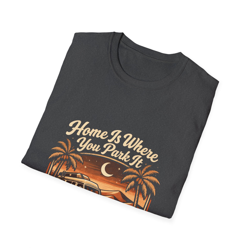 Vintage Surf Camper T-Shirt — "Home Is Where You Park It" Beach Tee