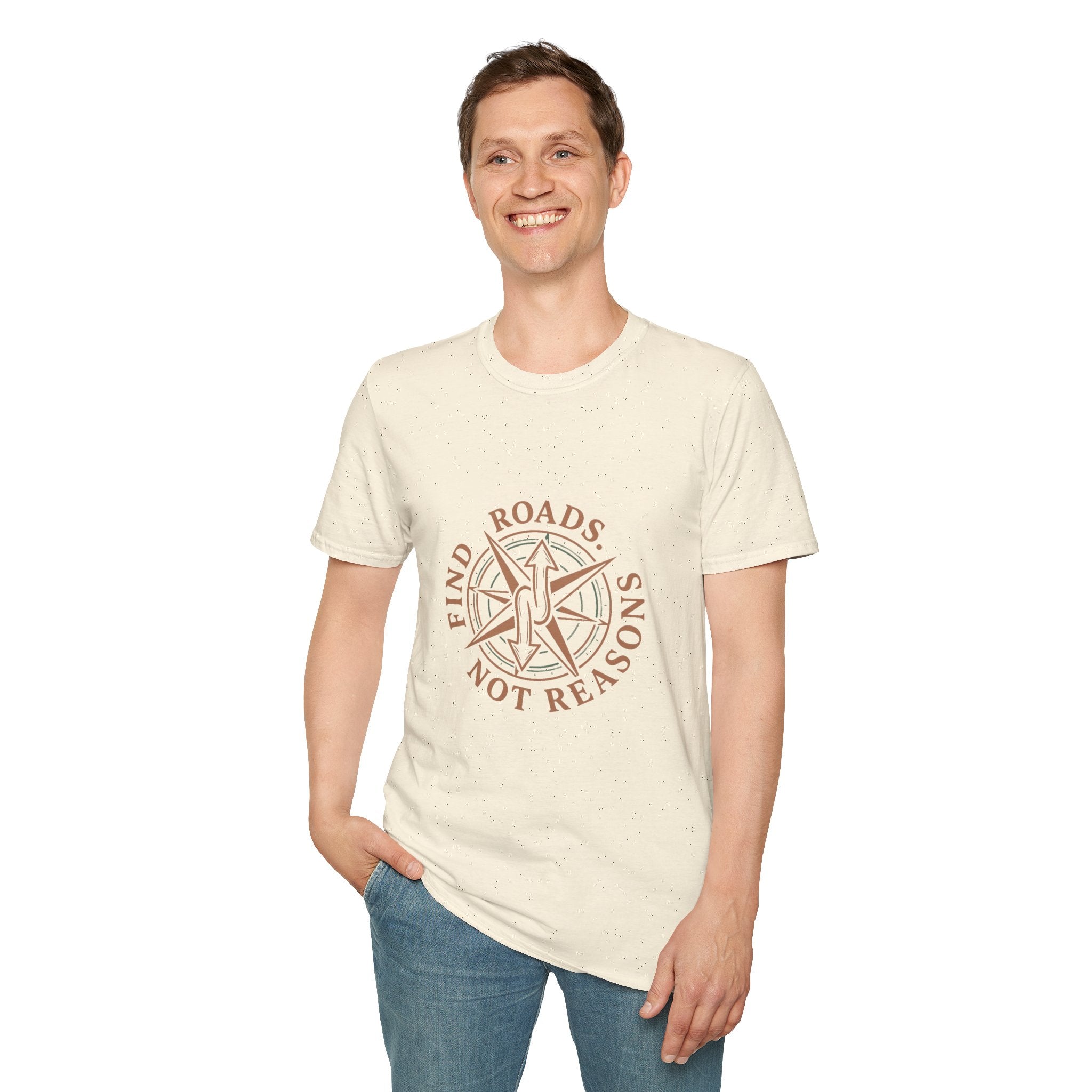Compass Graphic T-Shirt — "Find Roads Not Reasons" Minimal Travel Tee