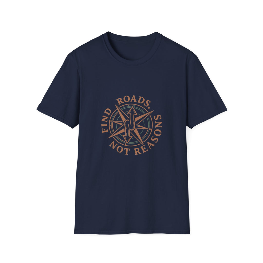 Compass Graphic T-Shirt — "Find Roads Not Reasons" Minimal Travel Tee