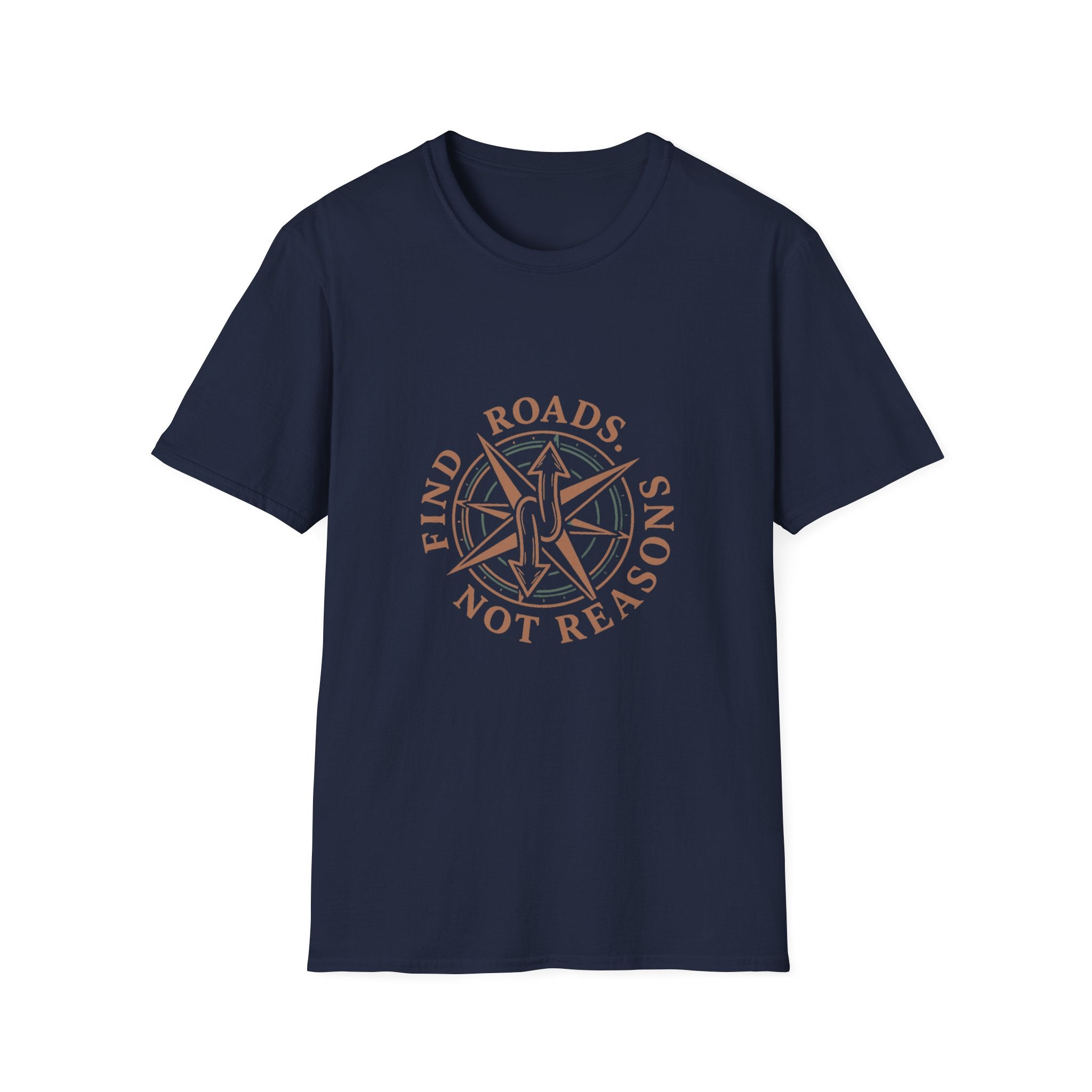 Compass Graphic T-Shirt — "Find Roads Not Reasons" Minimal Travel Tee