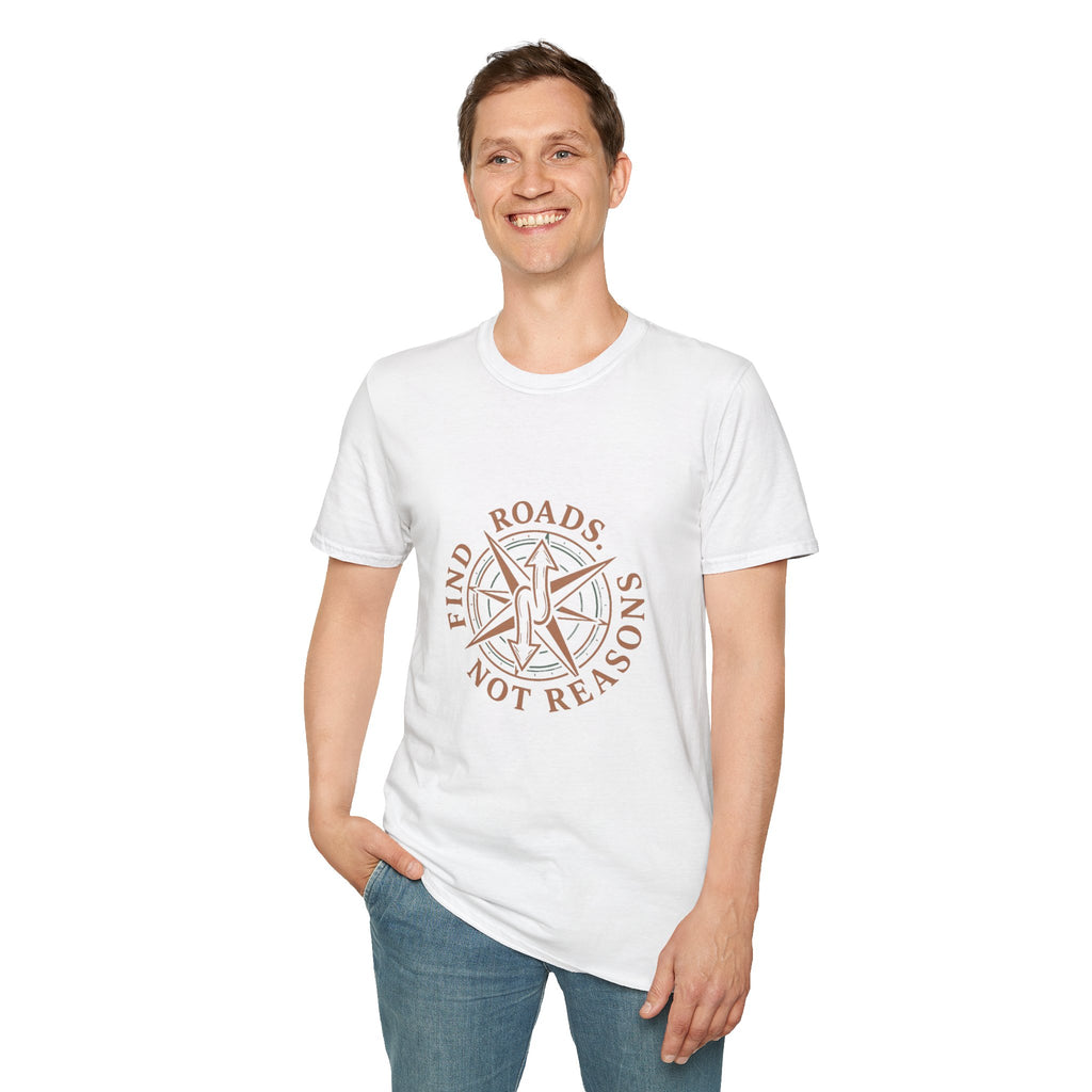 Compass Graphic T-Shirt — "Find Roads Not Reasons" Minimal Travel Tee