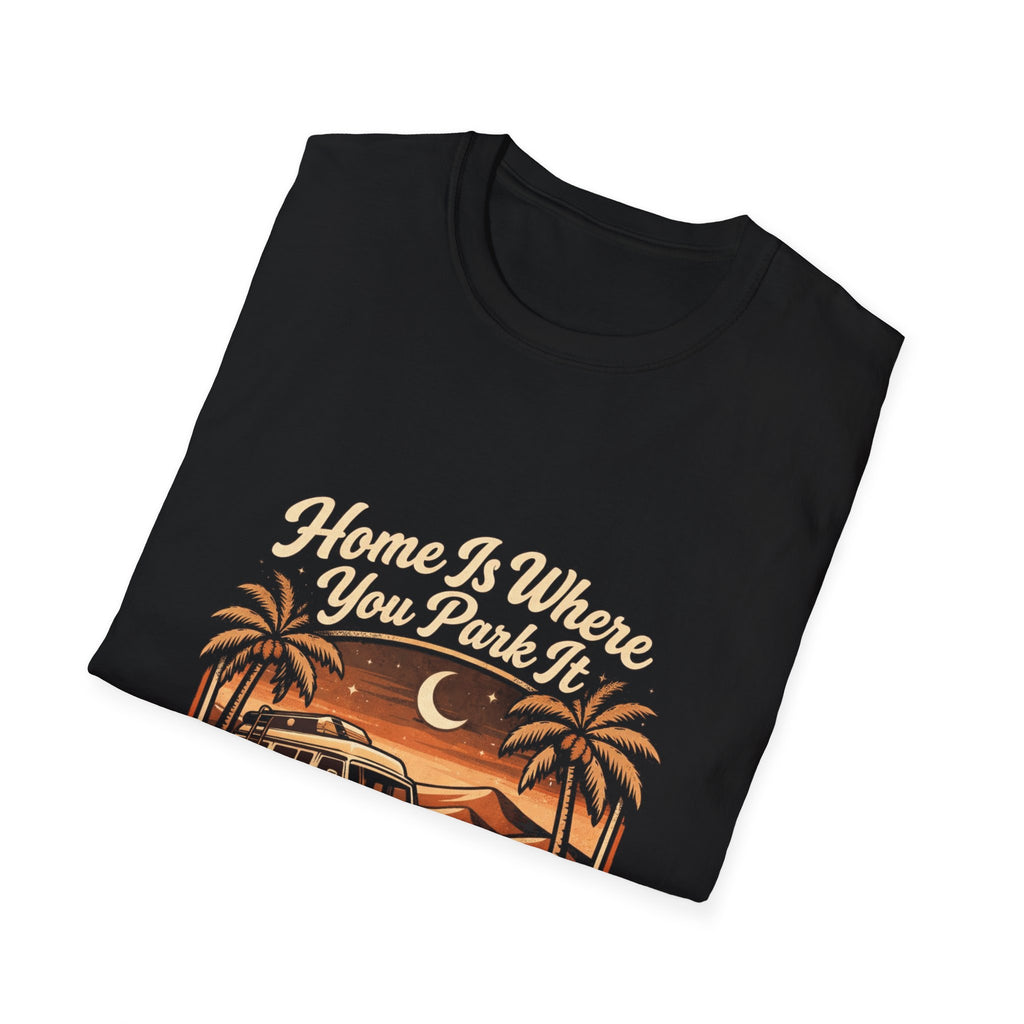 Vintage Surf Camper T-Shirt — "Home Is Where You Park It" Beach Tee
