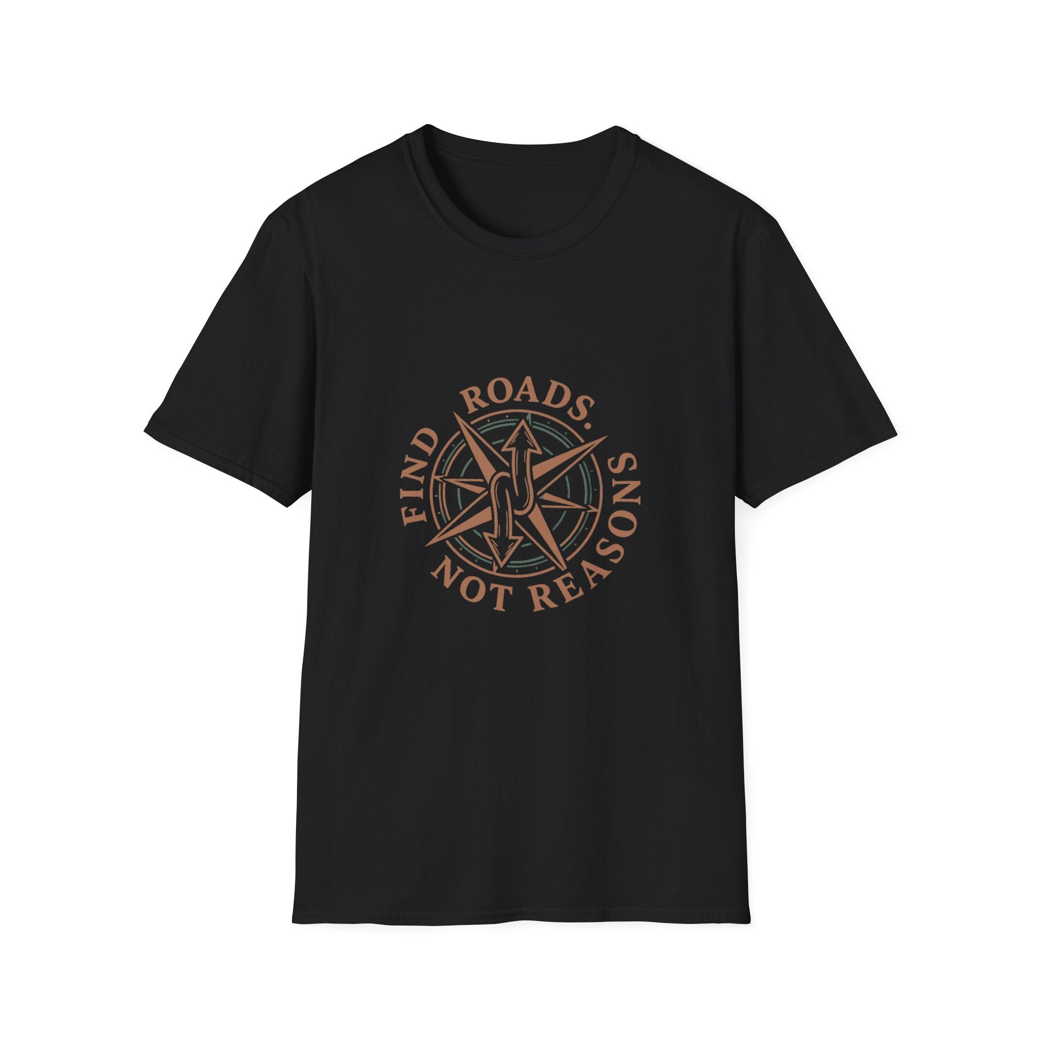 Compass Graphic T-Shirt — "Find Roads Not Reasons" Minimal Travel Tee
