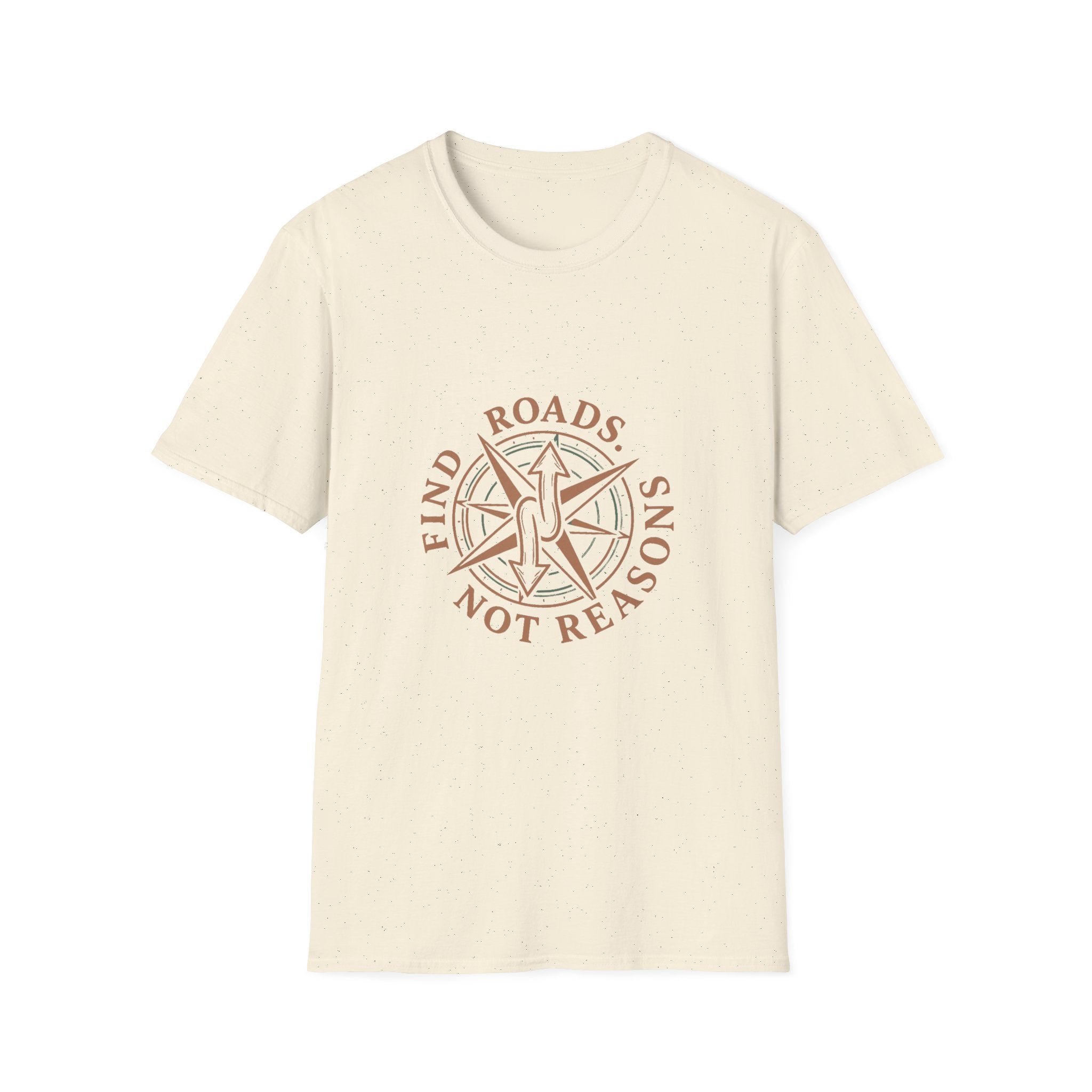 Compass Graphic T-Shirt — "Find Roads Not Reasons" Minimal Travel Tee
