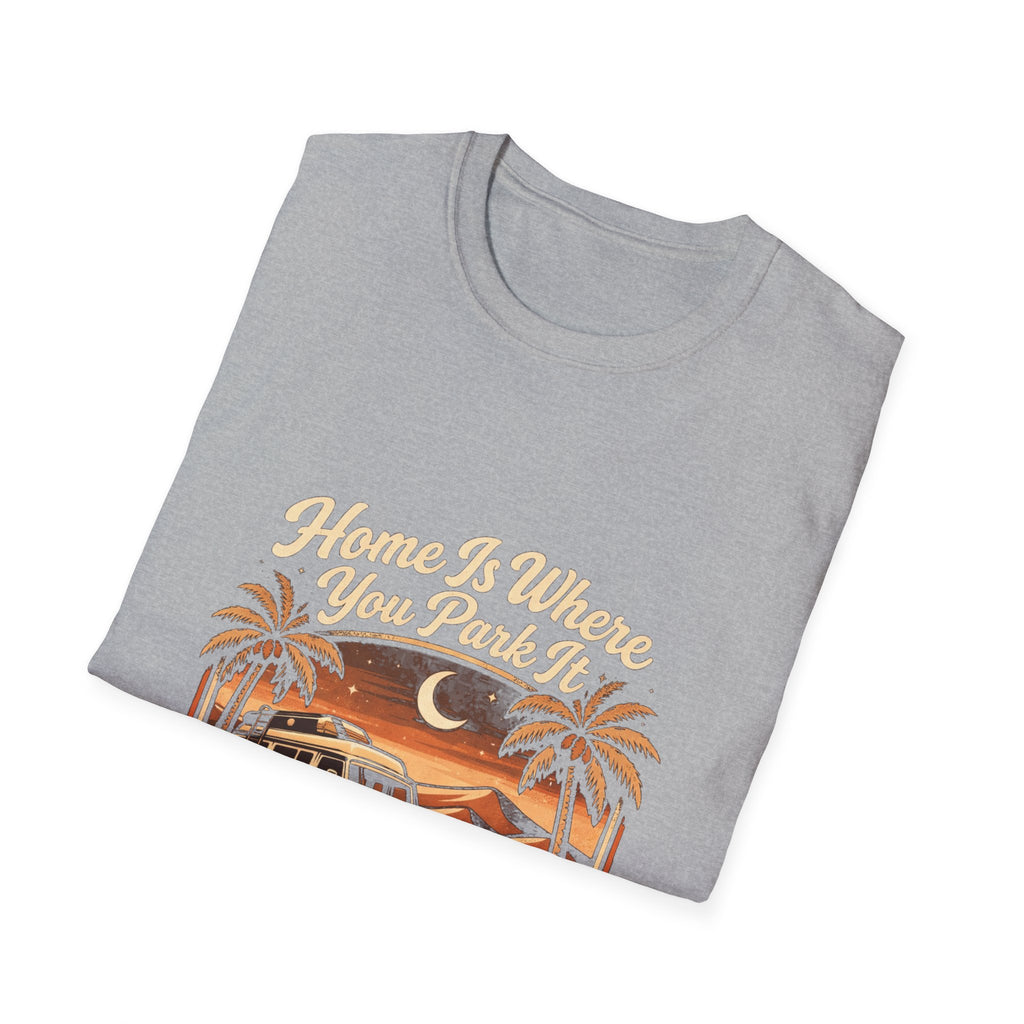 Vintage Surf Camper T-Shirt — "Home Is Where You Park It" Beach Tee