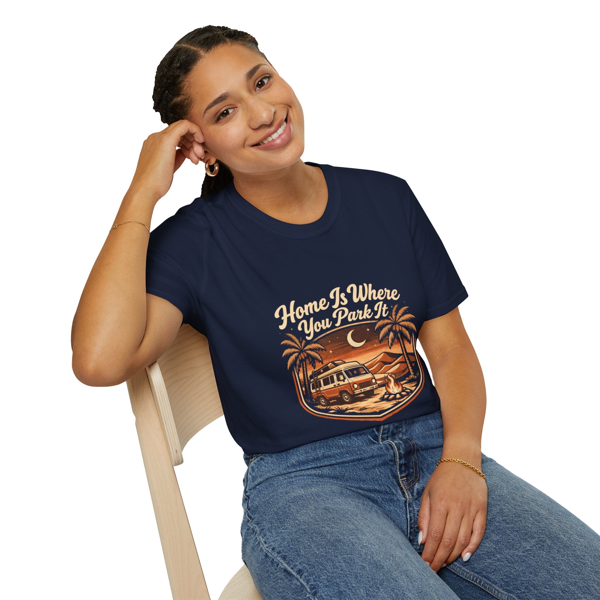 Vintage Surf Camper T-Shirt — "Home Is Where You Park It" Beach Tee