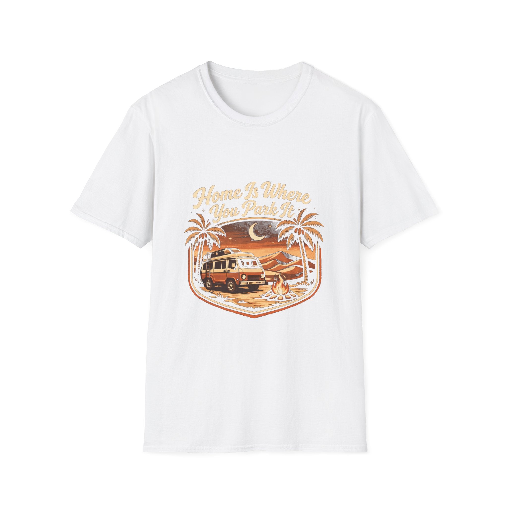 Vintage Surf Camper T-Shirt — "Home Is Where You Park It" Beach Tee
