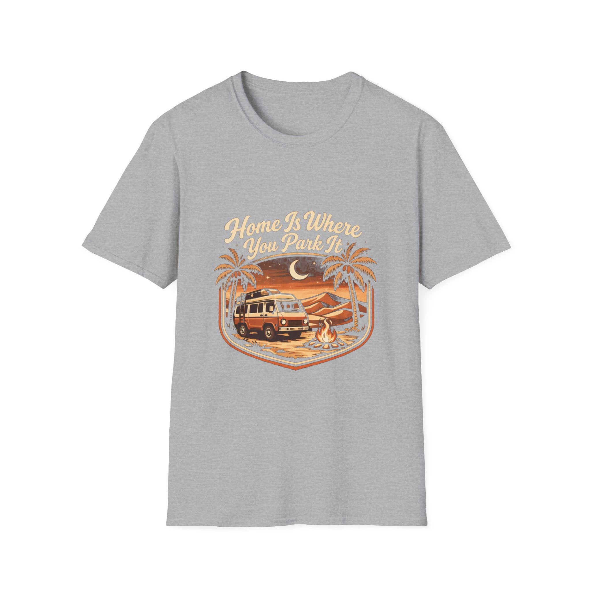 Vintage Surf Camper T-Shirt — "Home Is Where You Park It" Beach Tee