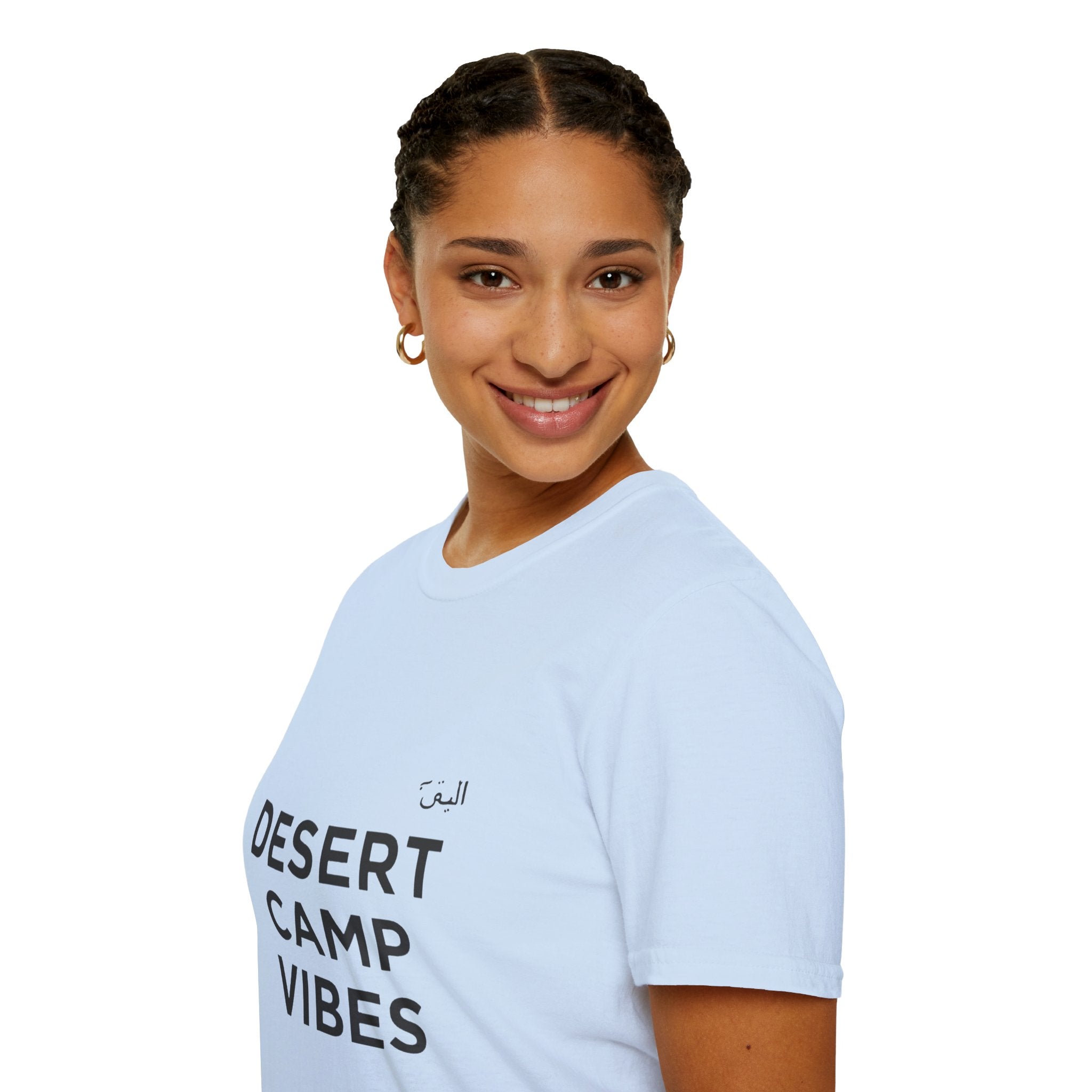 Desert Camp Vibes T-Shirt — Minimal Arabic Graphic Tee for Camping & Travel
