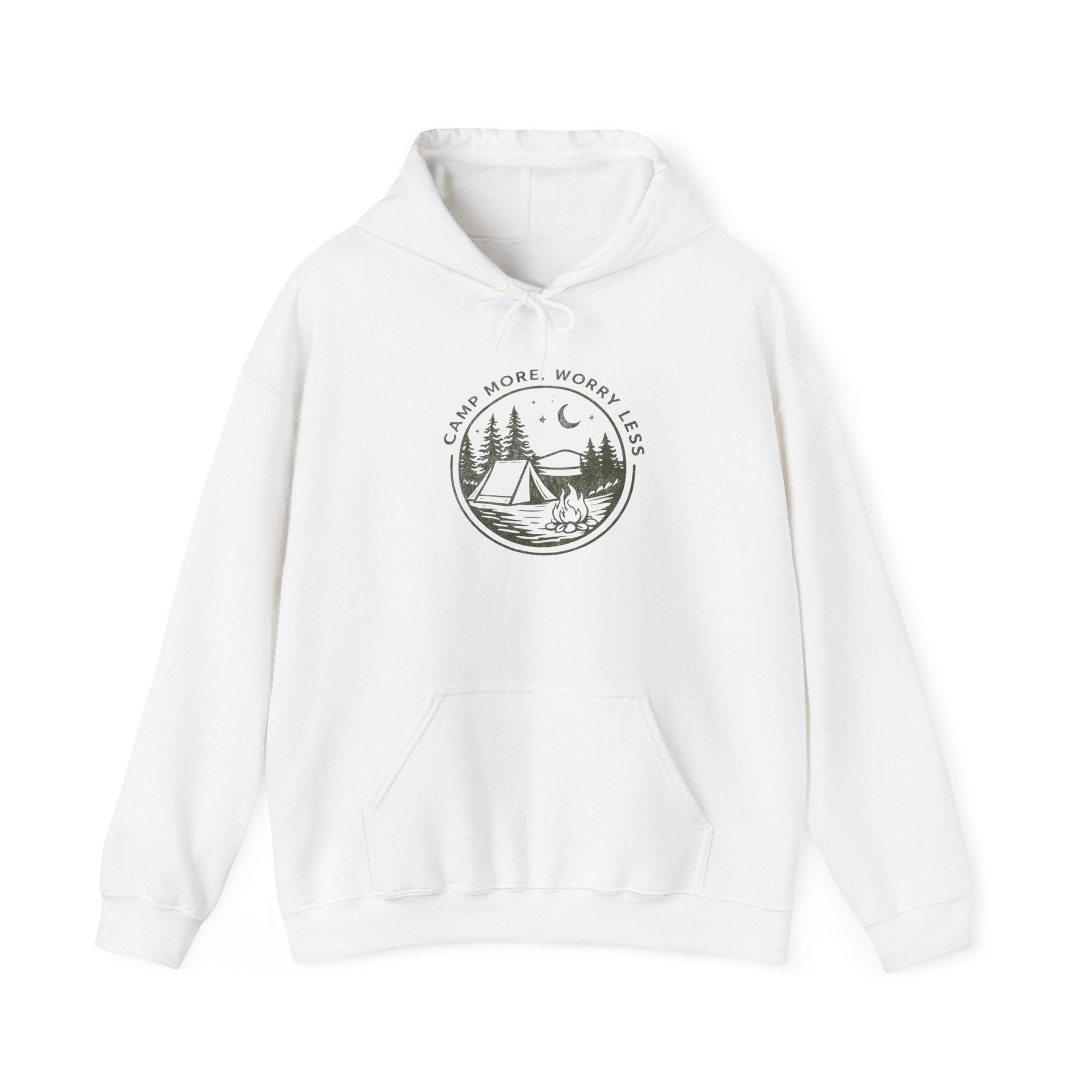 Camping Hoodie — "Camp More, Worry Less" Outdoor Adventure Pullover