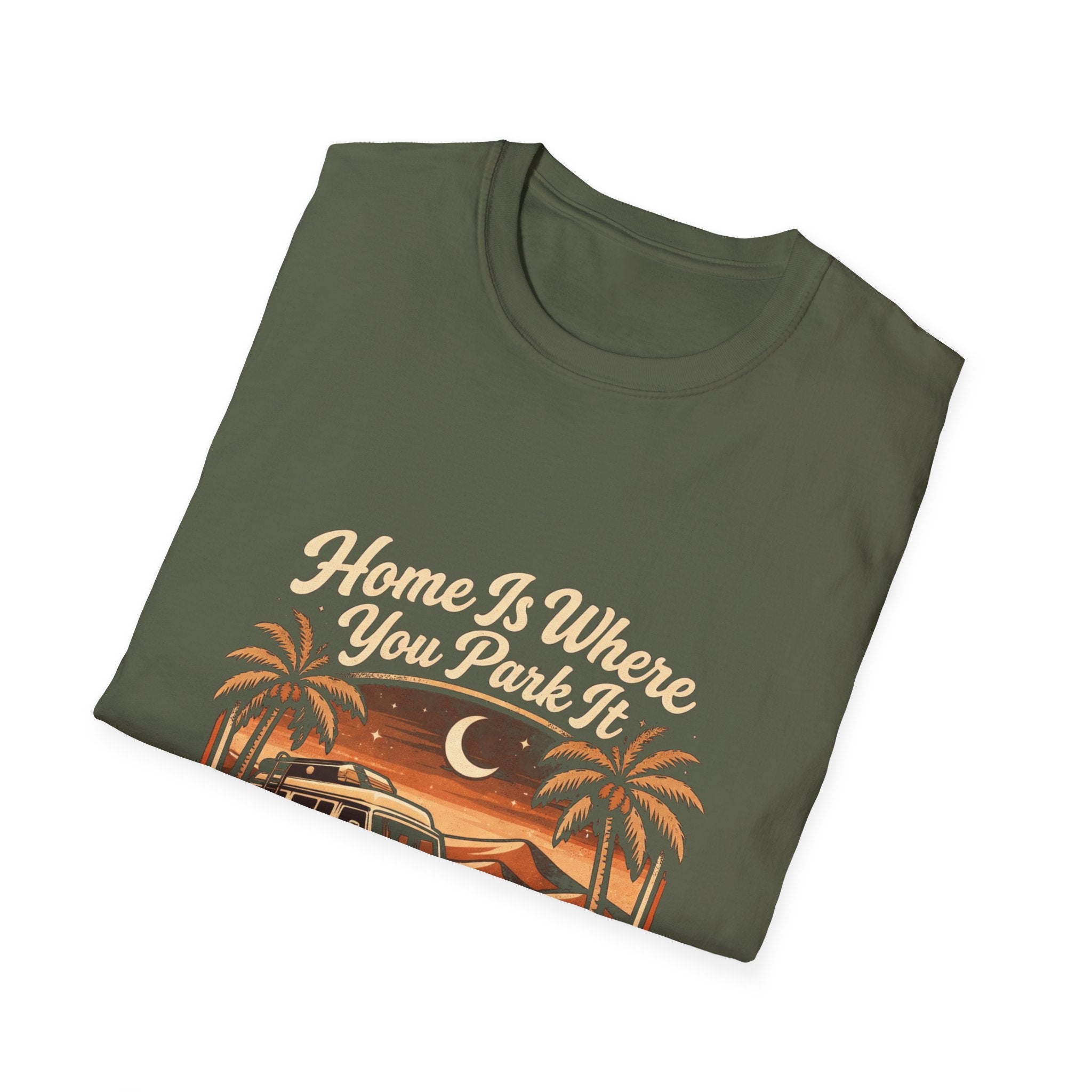 Vintage Surf Camper T-Shirt — "Home Is Where You Park It" Beach Tee