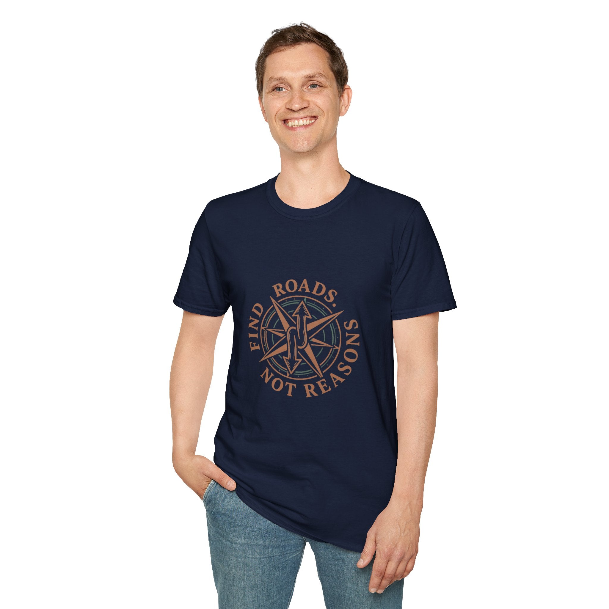 Compass Graphic T-Shirt — "Find Roads Not Reasons" Minimal Travel Tee