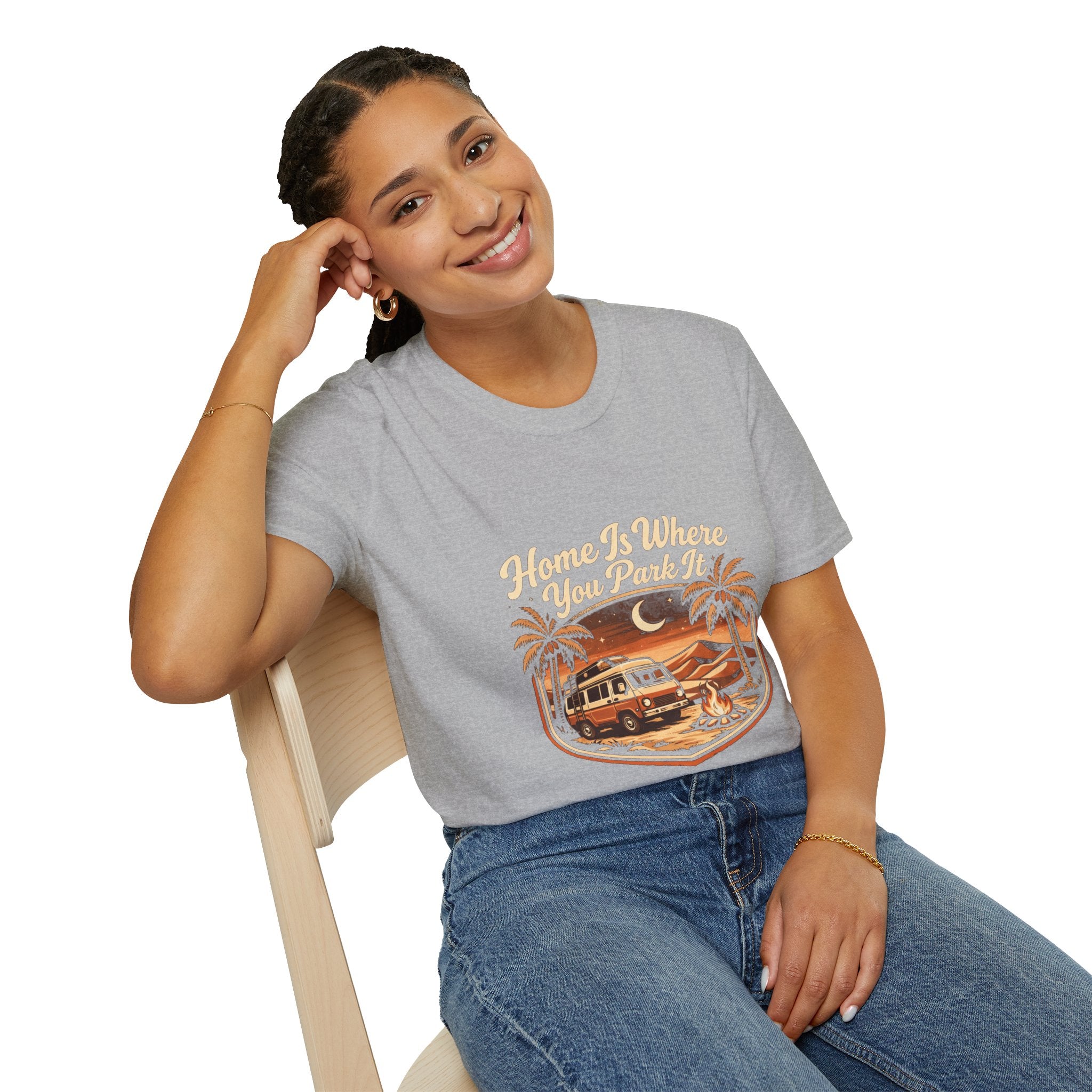 Vintage Surf Camper T-Shirt — "Home Is Where You Park It" Beach Tee