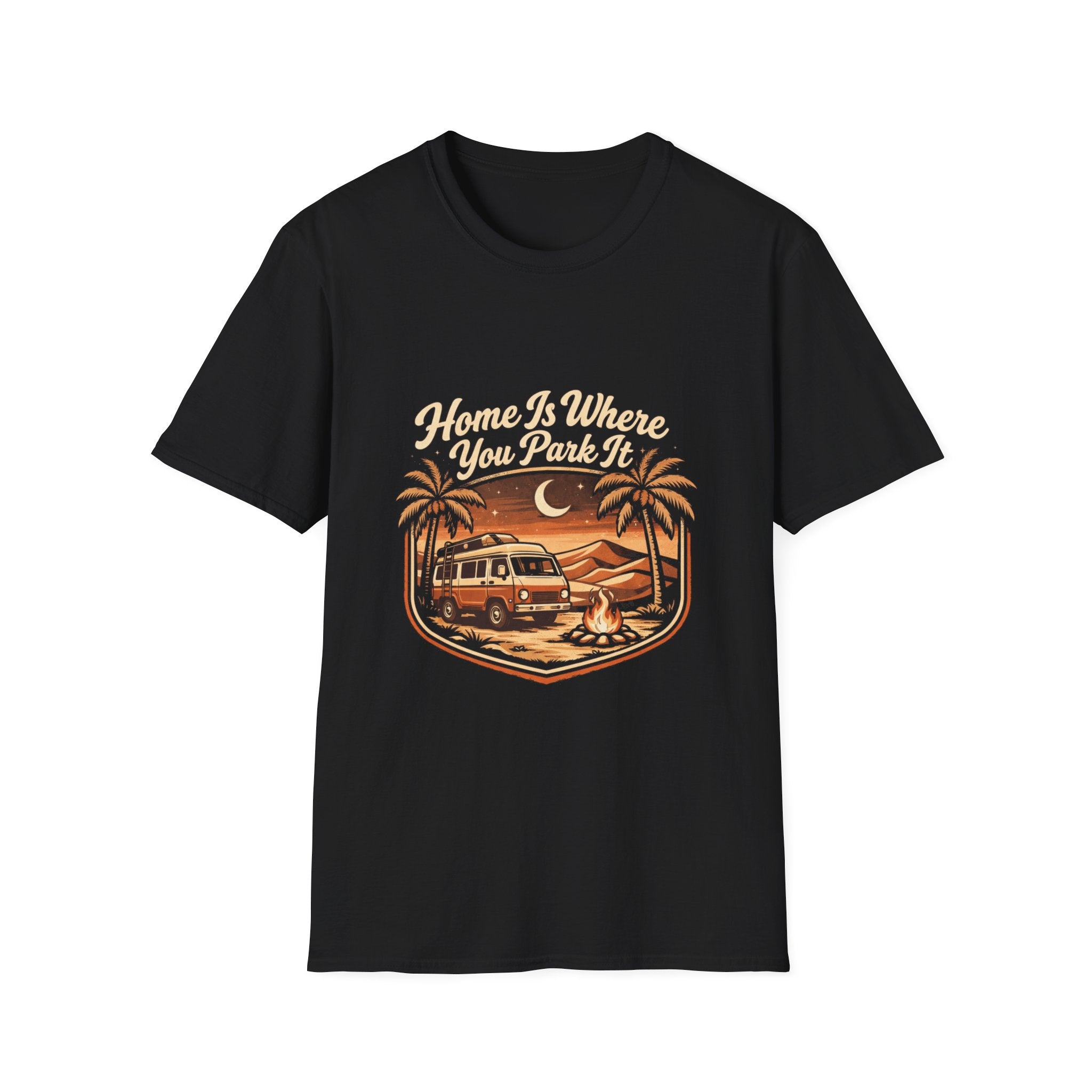 Vintage Surf Camper T-Shirt — "Home Is Where You Park It" Beach Tee