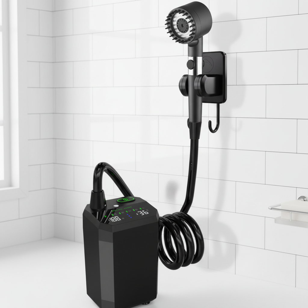 New Function 6000mAh Portable Shower Pump with Light 5 Spray Modes Fahrenheit Display IPX8 Waterproof Ideal for Outdoor Camping
