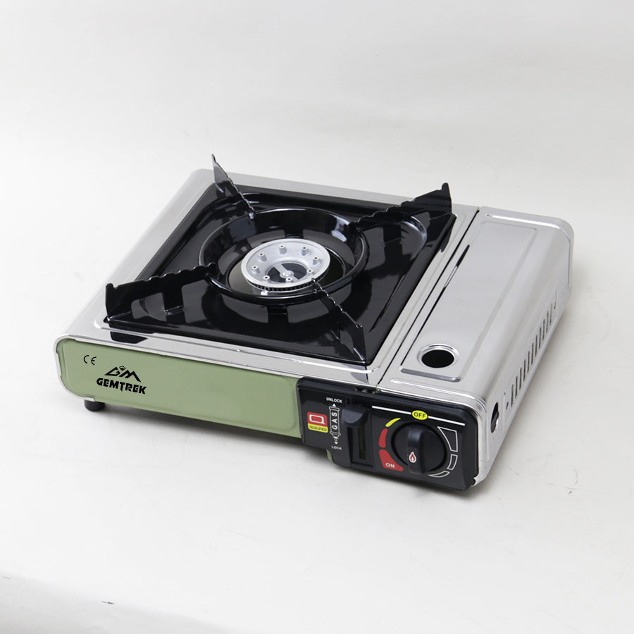 Portable Stainless Steel Butane/Propane Manual Simple Gas Stove for Outdoor Camping BBQ & Picnic Travel with Storage Box