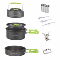 STARCAMP 11 in 1 Aluminium Outdoor Cookware Set 11-Piece Picnic & Camping Tableware Mess Kit & Cutlery for Cooking & Dining