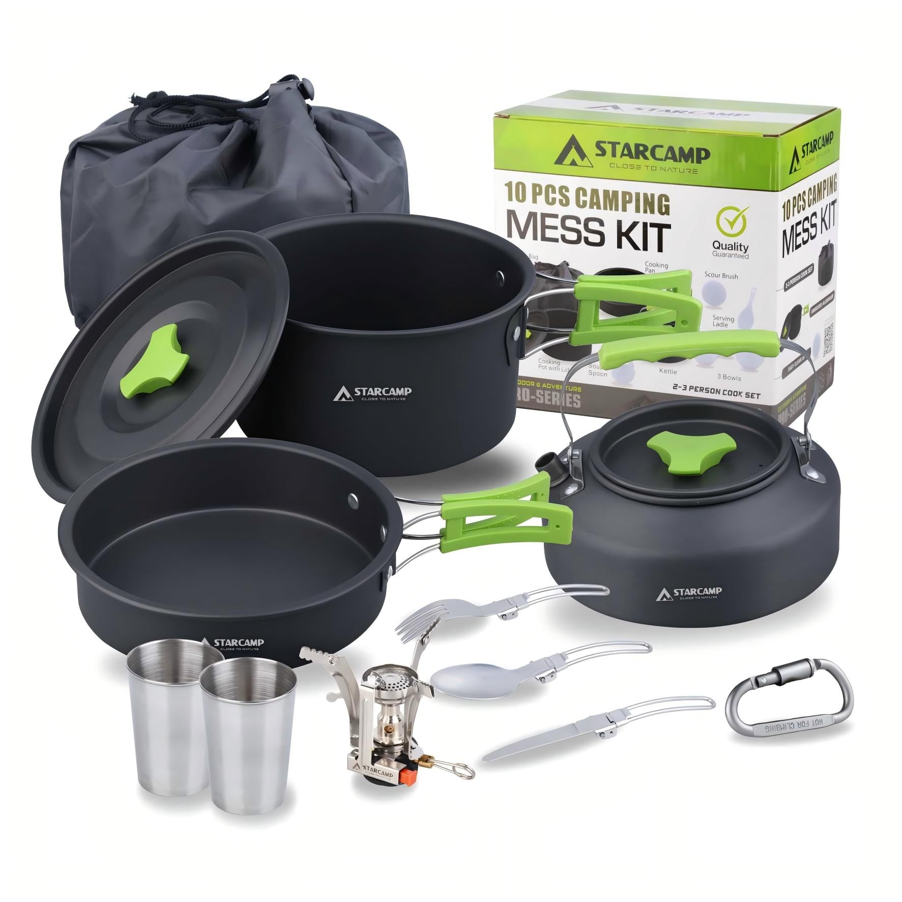 STARCAMP 11 in 1 Aluminium Outdoor Cookware Set 11-Piece Picnic & Camping Tableware Mess Kit & Cutlery for Cooking & Dining