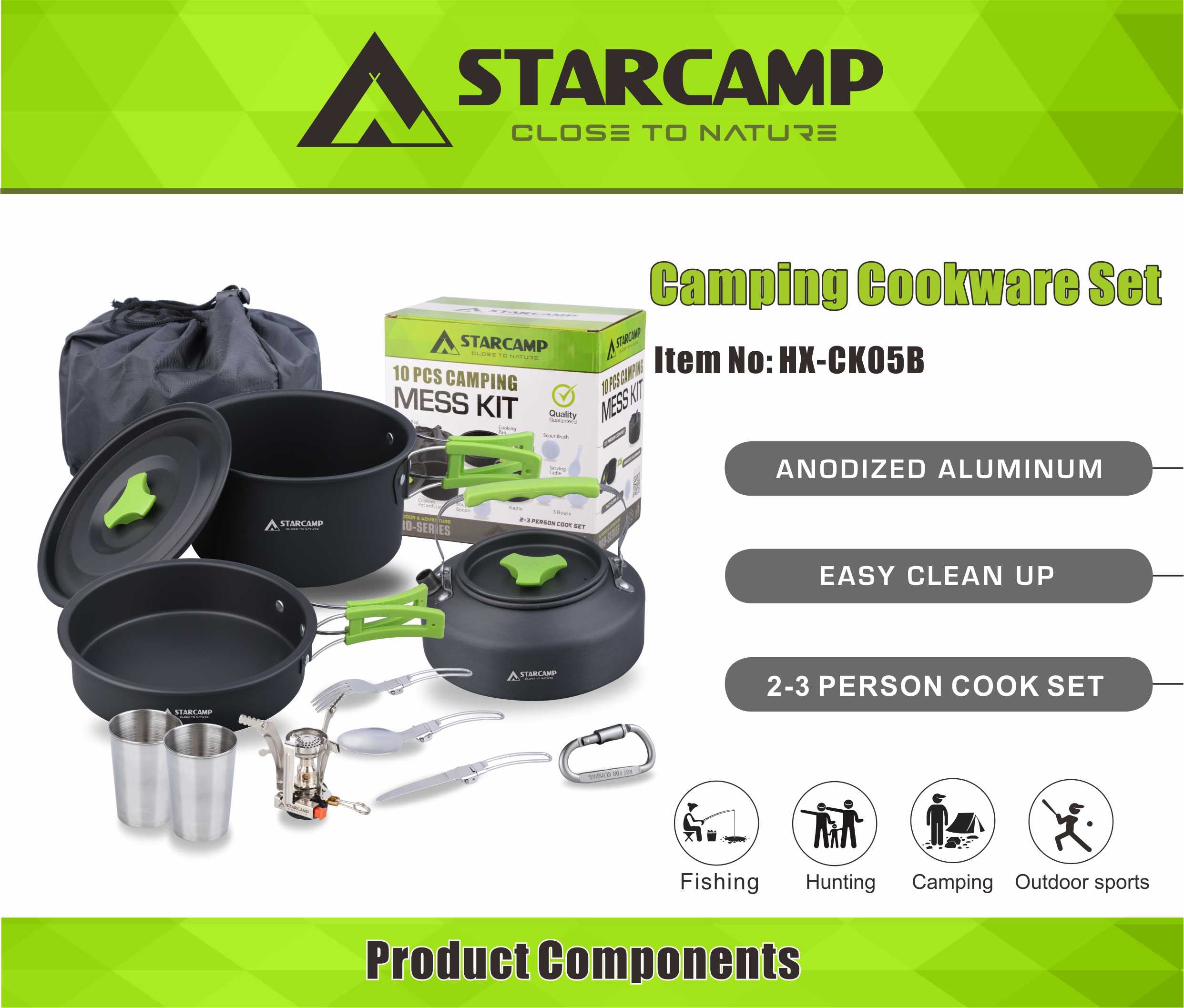 STARCAMP 11 in 1 Aluminium Outdoor Cookware Set 11-Piece Picnic & Camping Tableware Mess Kit & Cutlery for Cooking & Dining